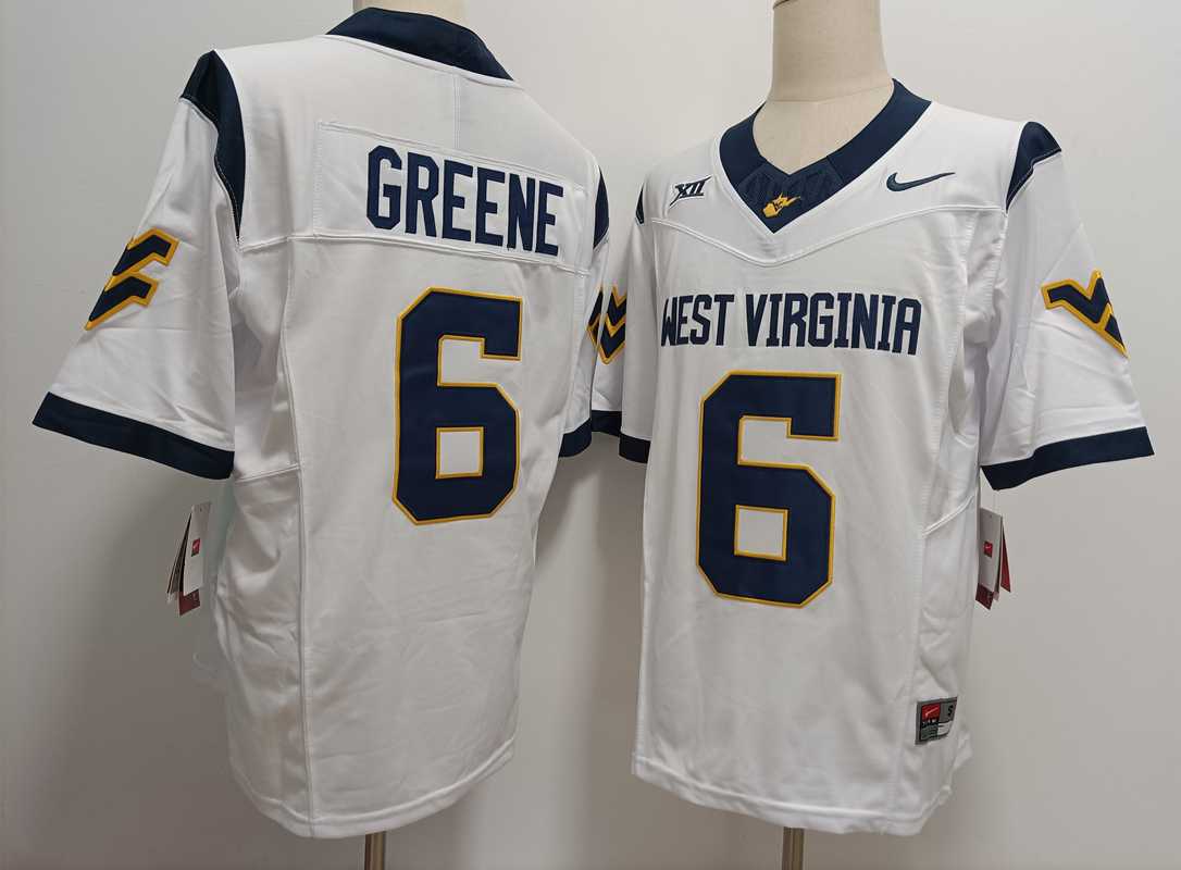 Men's West Virginia Mountaineers #6 Garrett Greene White FUSE College Stitched Jersey,We sell and wholesale Men's West Virginia Mountaineers #6 Garrett Greene White FUSE College Stitched Jersey on line form chian!